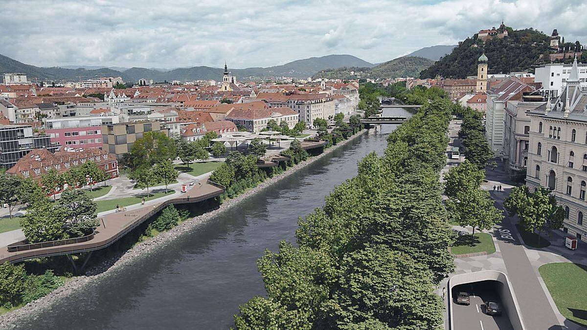 Die FPÖ-Idee: In der Innenstadt sollen die Autos entlang der Mur unter der Erde verschwinden