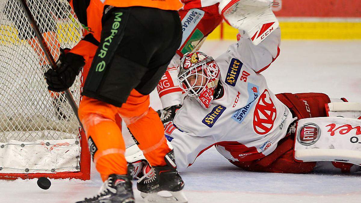 KAC-Goalie Lars Haugen wird sich auch in dieser Serie strecken müssen