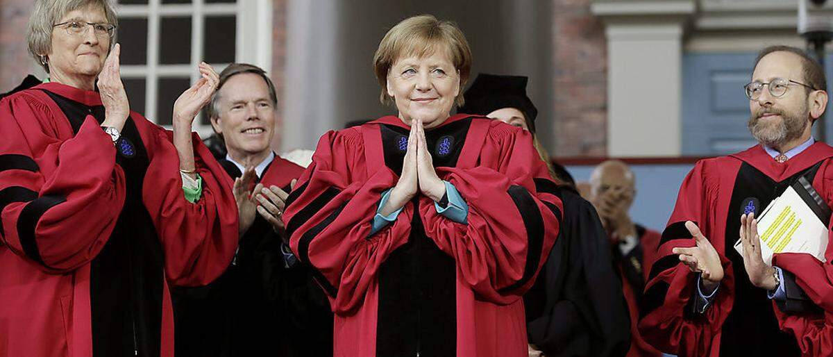 In Harvard gefeiert: Merkel mit Drew Faust, Alan Garber, Huda Zoghbi, James Earl Jones, Mark Zuckerberg
