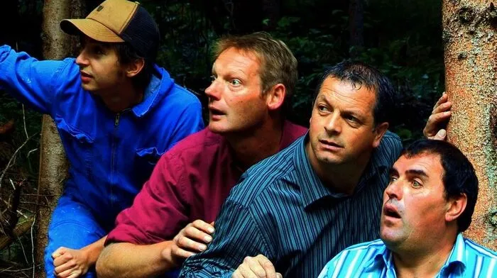 Bernhard Wolf, Joseph Holzknecht, Thomas Widemair und Sepp Lusser bei den Dreharbeiten