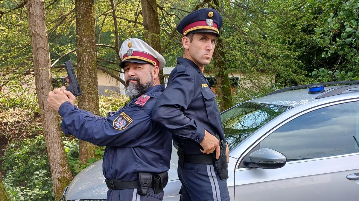 Franz Moser und Markus Perner bei den Dreharbeiten für den „Gamskrimi“