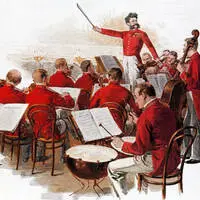 Johann Strauss (Sohn) und sein Orchester, Druck nach einem Aquarell von Theodor Zasche