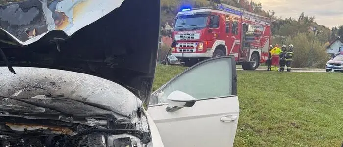 Nach der Kollision fing das Auto der 24-jährigen Lenkerin aus dem Bezirk Deutschlandsberg an zu brennen