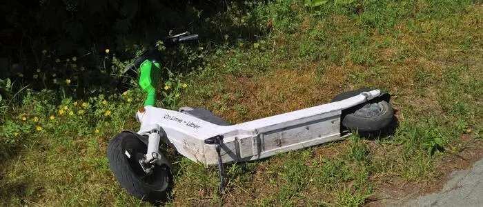 Ein E-Scooter liegt am Wegesrand