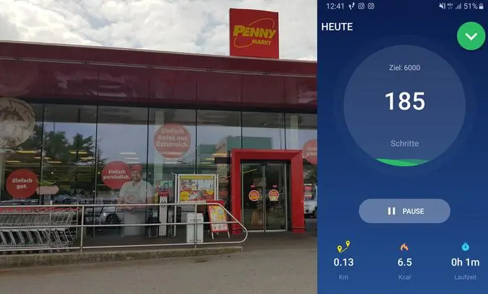 Keine 200 Schritte oder 130 Meter vom Rathausplatz entfernt: der Penny in der Quergasse in Köflach