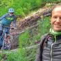Naturfreunde-Landesvorsitzender Jürgen Dumpelnik. Die Fotomontage zeigt ihn mit der legalen Downhillstrecke Brandwaldsteig im Murtal