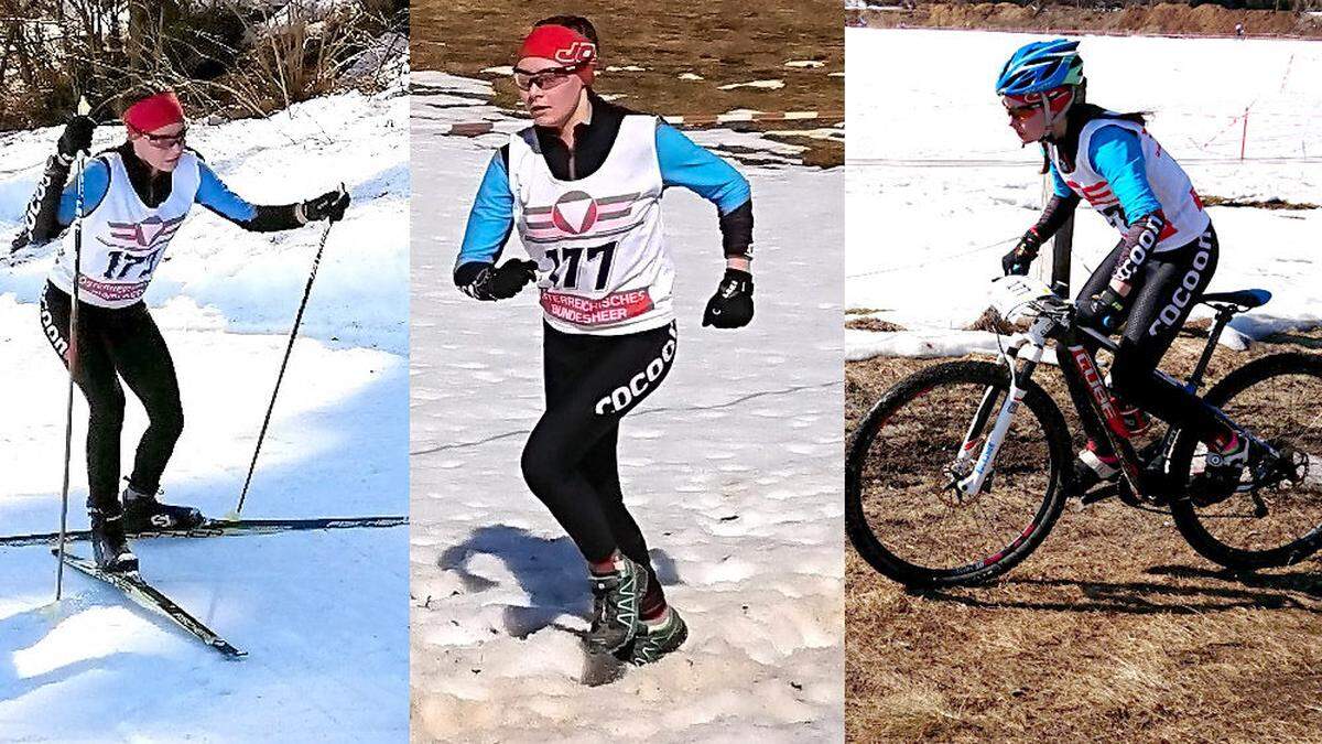 Wintertriathlon besteht aus Langlaufen, Crosslauf und Mountainbiken