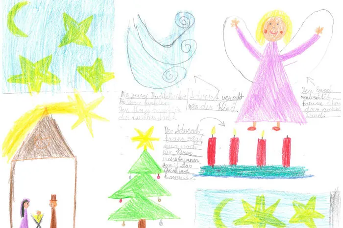 Anja Baumgartner, acht Jahre aus St. Georgen am Sandhof. Das Bild zeigt die Gefühlswelt von Anja während dieser magischen Zeit in der auf den Heiligen Abend und auf das Christkind gewartet wird.
