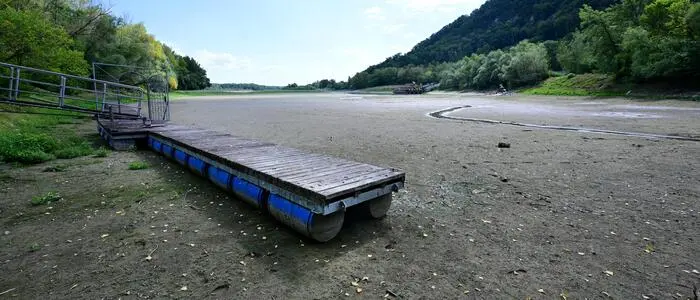 Niedrigwasser an der Donau | Niedrige Pegelstände bereiten Binnenschifffahrt und Kraftwerken Probleme (Im Bild: die Donau bei Greifenstein)