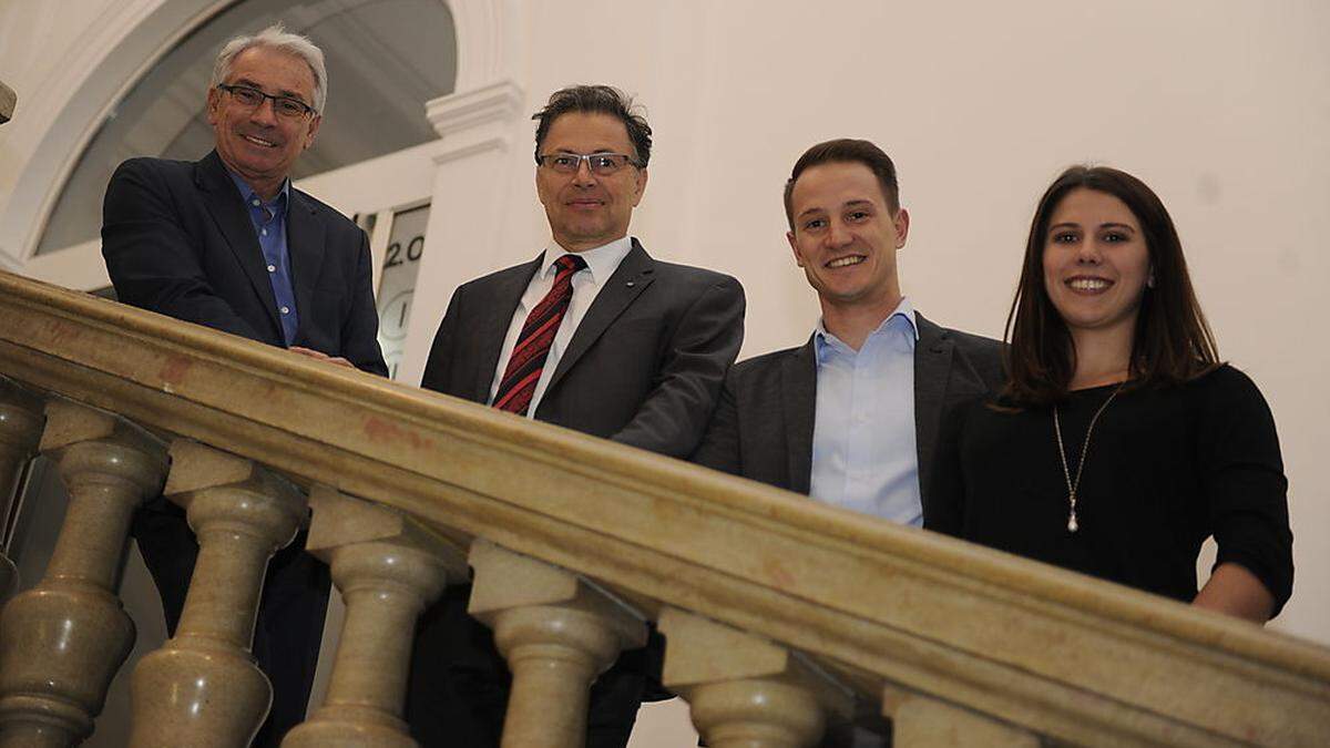 Georg Pölzl, Generaldirektor Post AG; Wilfried Eichlseder, Rektor der Montanuniversität Leoben, Johannes Kapeller und Katrin Salbrechter (von links)