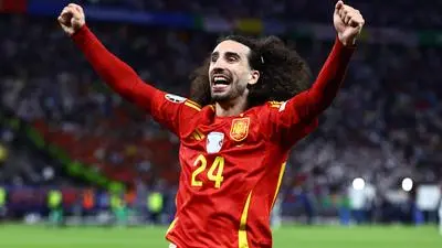 Marc Cucurella of Spain celebrate winning the 2024 UEFA European Football Championship Spain v England, UEFA European Championship, EM, Europameisterschaft 2024, Final, Football, Olympiastadion, Berlin, Germany, 14 Jul 2024 EDITORIAL USE ONLY No use with unauthorised audio, video, data, fixture lists, club/league logos or live services. Online in-match use limited to 120 images, no video emulation. No use in betting, games or single club/league/player publications. PUBLICATIONxINxGERxSUIxAUTxHUNxGRExMLTxCYPxROUxBULxUAExKSAxONLY Copyright: xMichaelxZemanek/Shutterstockx 14583343el