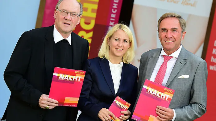 Bischof Alois Schwarz, Projektleiterin Iris Binder und Superintendent Manfred Sauer (von links) freuen sich schon auf den 29. Mai