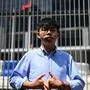 (FILES) In this file photo taken on September 28, 2019 pro-democracy activist and South Horizons Community Organiser Joshua Wong stands in front of the Central Government Complex before the announcement of his run for 2019 District Council elections in Hong Kong. - Wong said on October 29, 2019, he had been barred from standing in an upcoming local election, after months of protests in the city. (Photo by Philip FONG / AFP)