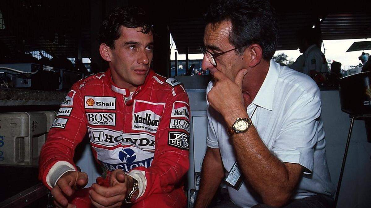 Ayrton Senna mit seinem Vater im Jahr 1990