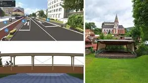 In Judenburg wird die Burggasse saniert (links oben), zudem zwischen Knittelfeld und Spielberg die Ingeringbrücke. Der bekannte Pavillon im Stadtpark Murau muss ebenfalls erneuert werden (rechts)
