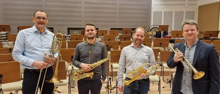 Musikschuldirektor Karl Hermann, Christian Schuller, Peter List und Stephan Kaufmann (v.l.)