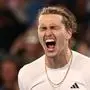 TOPSHOT - Germany's Alexander Zverev celebrates match point against Slovakia's Lukas Klein during their men's singles match on day five of the Australian Open tennis tournament in Melbourne on January 18, 2024. (Photo by David GRAY / AFP) / -- IMAGE RESTRICTED TO EDITORIAL USE - STRICTLY NO COMMERCIAL USE --
