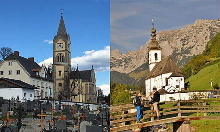 Ortsbildprägend: die protestantische Pfarrkirche in der Steiermark, die katholische in Bayern