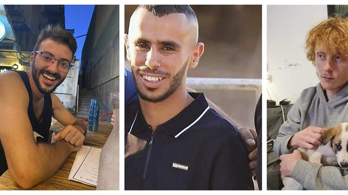 Diese Geiseln wurden am Freitag von der eigenen Armee erschossen: Alon Shamriz, Samer Al-Talalka and Yotam Haim. 
