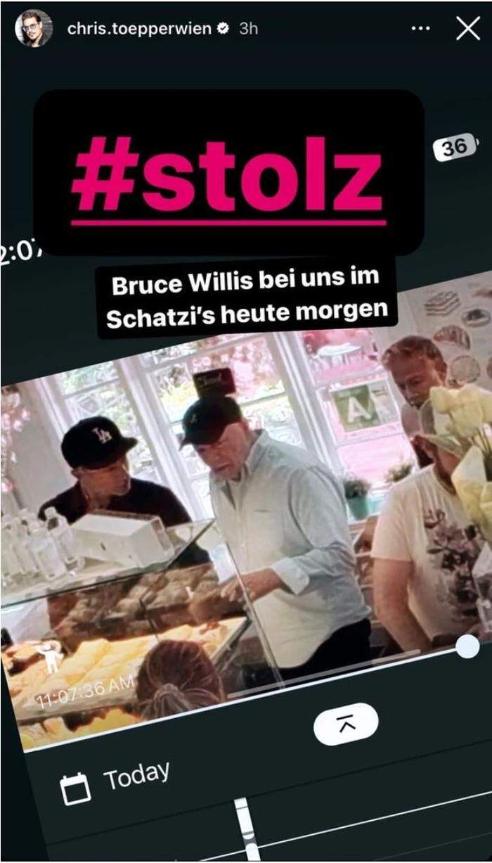 „Bruce Willis bei uns im Schatzi‘s heute morgen“