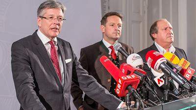  Landeshauptmann Peter Kaiser (SPÖ), ÖVP-Landesrat Christian Benger und Grünen-Landesrat Rolf Holub