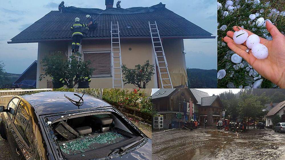 Beschädigte Hausdächer, eingeschlagene Autoscheiben, Muren und riesige Hagelkörner: Verwüstungen im Bezirk Weiz