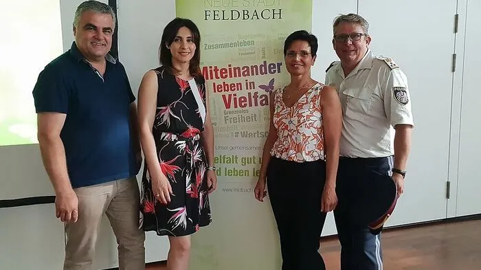 Luden zu einem Vortrag zum Thema Integration: Josef Gsöls, Anna Grigorian, Andrea Descovich und Werner Miedl