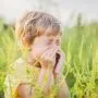 Boy sneezes because of an allergy to ragweed.