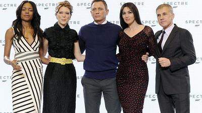 Die "Spectre"-Stars in London: Naomi Harris, Léa Seydoux, Daniel Craig, Monica Bellucci und Christoph Waltz (von links)