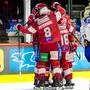 KLAGENFURT,AUSTRIA,27.DEC.25 - ICE HOCKEY - ICE Hockey League, Klagenfurter AC vs Villacher SV. Image shows the rejoicing of Klagenfurt AC.  
Photo: GEPA pictures/ Matthias Trinkl