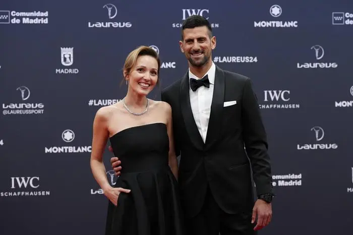 2024 Laureus World Awards Madrid Nova Djokovic and his wife Jelena Djokovic during the red carpet prior Laureus World Sports Awards 2024 at Palacio De Cibeles on April 22, 2024 in Madrid, Spain. Madrid Spain PUBLICATIONxNOTxINxFRA Copyright: xJosexBretonx originalFilename:breton-2024laur240422_np8Nh.jpg
