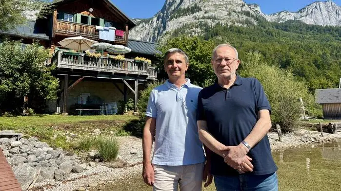 Vitali Bodnar und Petro Rychlo (v. l.) waren für eine Veranstaltungsreihe des Kulturvereins „Die Arche am Grundlsee“ im Ausseerland zu Gast