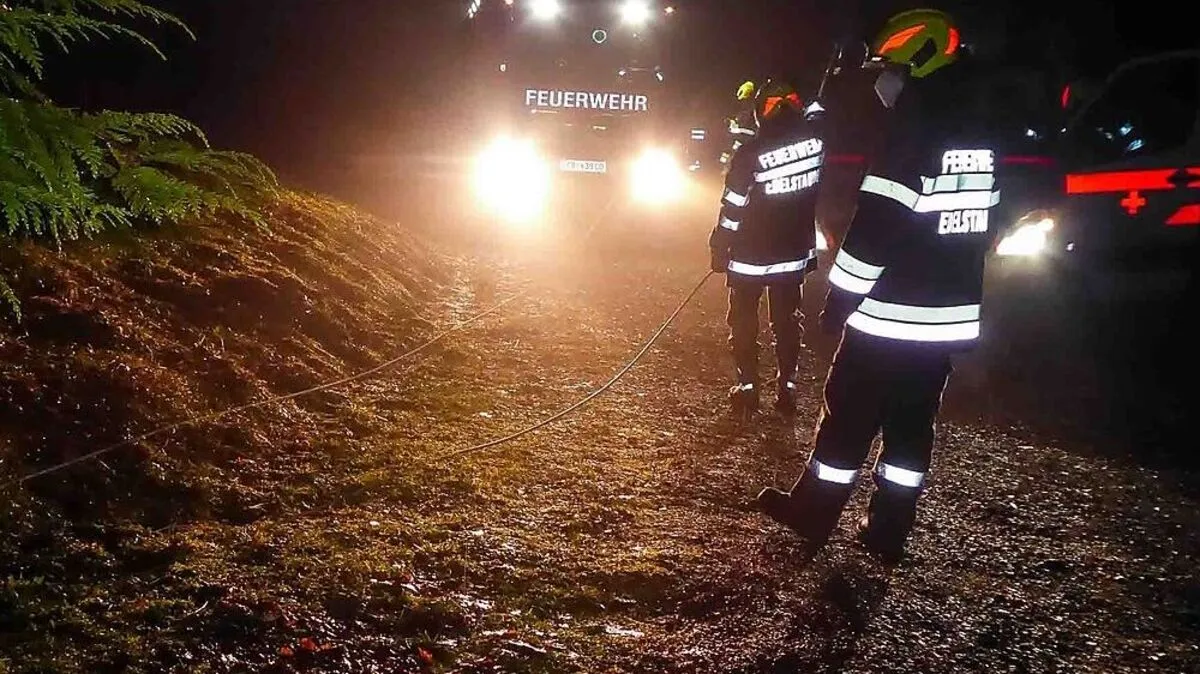 Die Feuerwehr Edelstauden musste einen Rettungswagen bergen