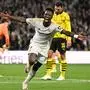 Real Madrid's Brazilian forward #07 Vinicius Junior celebrates scoring his team's second goal during the UEFA Champions League final football match between Borussia Dortmund and Real Madrid, at Wembley stadium, in London, on June 1, 2024. (Photo by INA FASSBENDER / AFP)