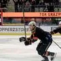GRAZ,AUSTRIA,04.MAR.25 - ICE HOCKEY - ICE Hockey League, play off quarterfinal, Graz 99ers vs EHC Black Wings Linz. Image shows the rejoicing of Frank Hora and Marcus Vela (99ers).
Photo: GEPA pictures/ Hans Oberlaender