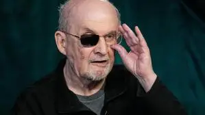 Author Salman Rushdie appears during an interview in New York on Wednesday, Oct. 29, 2025. (AP Photo/Richard Drew)