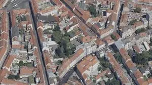 Das Gebiet zwischen Jakominiplatz und Grazbachgasse aus der Luft