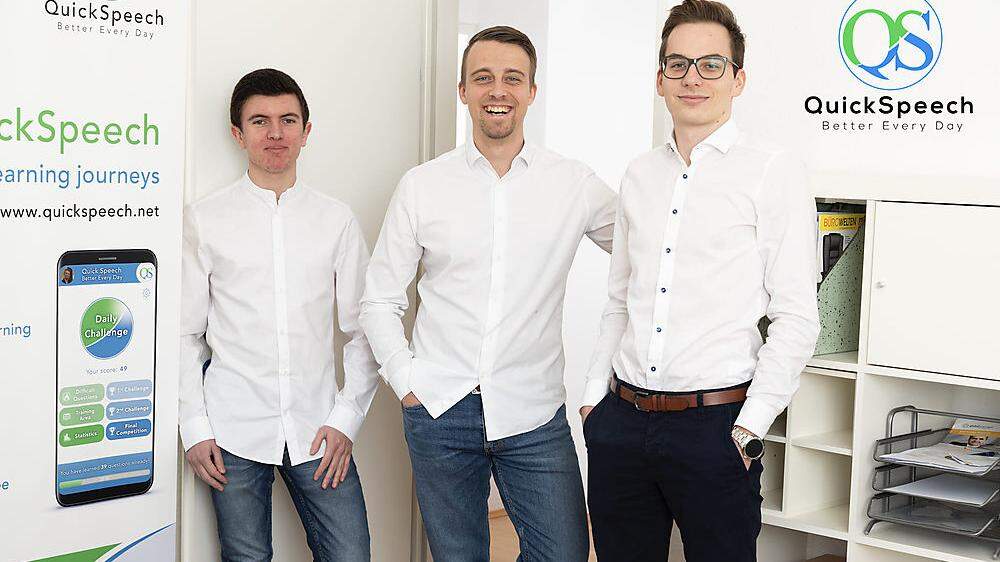 Das QuickSpeech Kernteam bestehend aus Lukas Snizek (mitte), Christian Woltran (links) sowie Patrick Riemer (rechts) 
