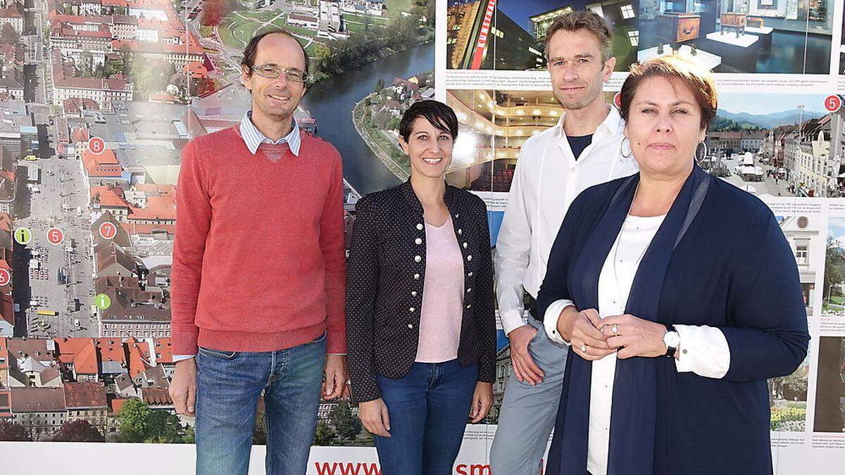 Gerfried Tiffner (Steirische Eisenstraße), Alexandra Janze (Stadtgemeinde Leoben), Carsten Debes (Landkreis Zwickau) und Susanne Leitner-Böchzelt (Museumsverbund, von links)