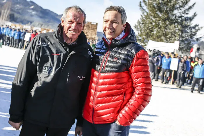 Eismeister Norbert Jank und Ex-Skistar Fritz Strobl bei der Eröffnung am Samstagmittag.