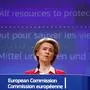 European Commission President Ursula von der Leyen gives a press conference on EU efforts to limit economic impact of the coronavirus disease (COVID-19) outbreak, in Brussels, on April 2, 2020. (Photo by FRANCOIS LENOIR / POOL / AFP)