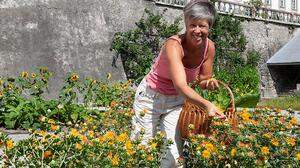 Kräuterexpertin Simone Matouch bepflanzt den Garten des Klosters Maria Luggau 