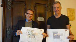 Marcus Martschitsch und Manfried Schuller präsentieren die Pläne für den Zu- und Umbau