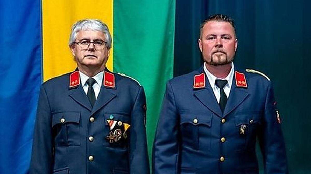 Gemeindefeuerwehrkommandant Hubert Galler mit seinem Stellvertreter Martin Weiss