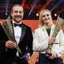 VIENNA,AUSTRIA,03.OCT.24 - SPORTHILFE - LOTTERIEN Sporthilfe-Gala, election of Austrian Sports Personality of the Year. Image shows Valentin Bontus and Victoria Hudson (AUT). keywords: male, female athlete of the year, tophy. Photo: GEPA pictures/ Matthias Trinkl