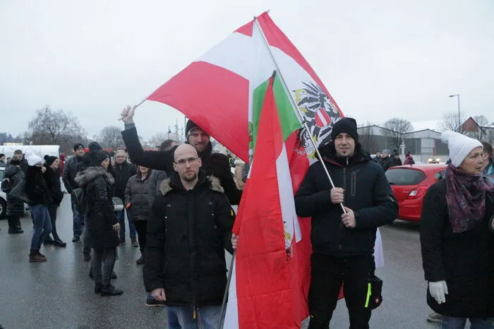 Einige der Teilnehmer des Spaziergangs zogen mit Fahnen mit.
