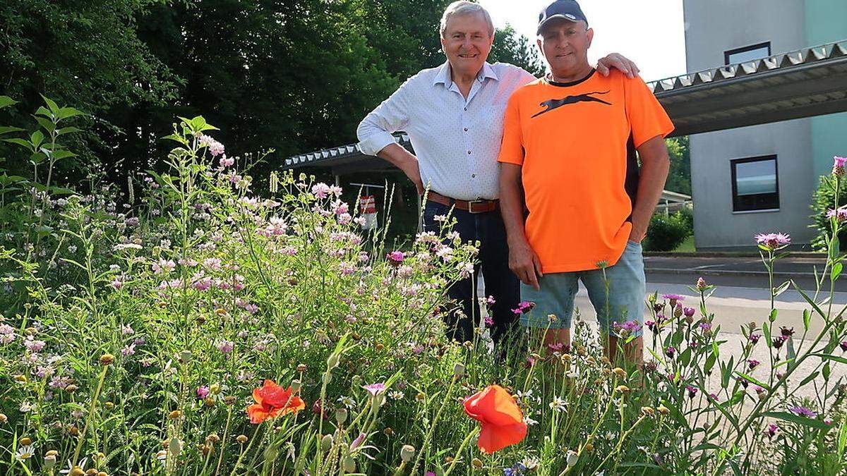 Alfred de Menech und Werner Ressinger vor der Blumenwiese	