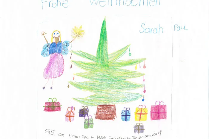 Sarah Paul (6) aus Bairisch Kölldorf hat das Christkind bei der Bescherung gemalt.