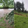 Die Kainach bei Krottendorf und Söding kommt an ihre Grenzen, in Voitsberg geriet ein Hang wieder ins Rutschen (rechts)
