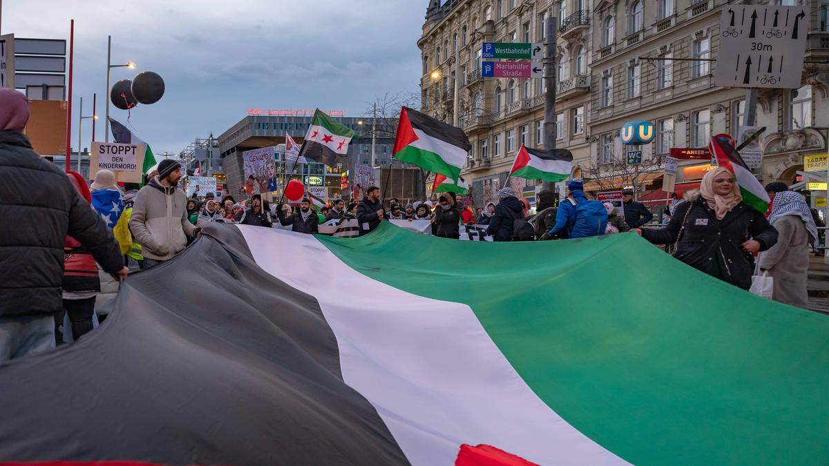 Palästinensische Flaggen in Wien | Palästina-Demo in Wien